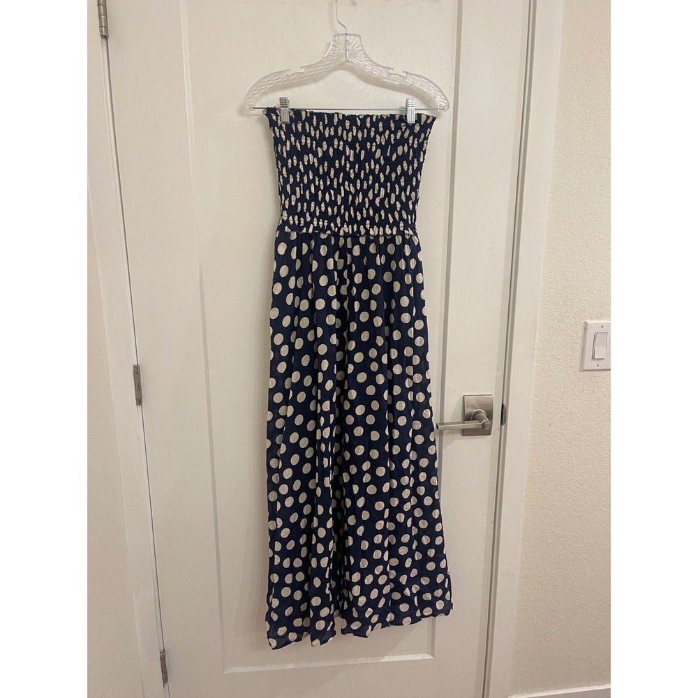 Preppy Polka Dot Strapless Maxi Dress Coastal Beachy Old Money Cotton